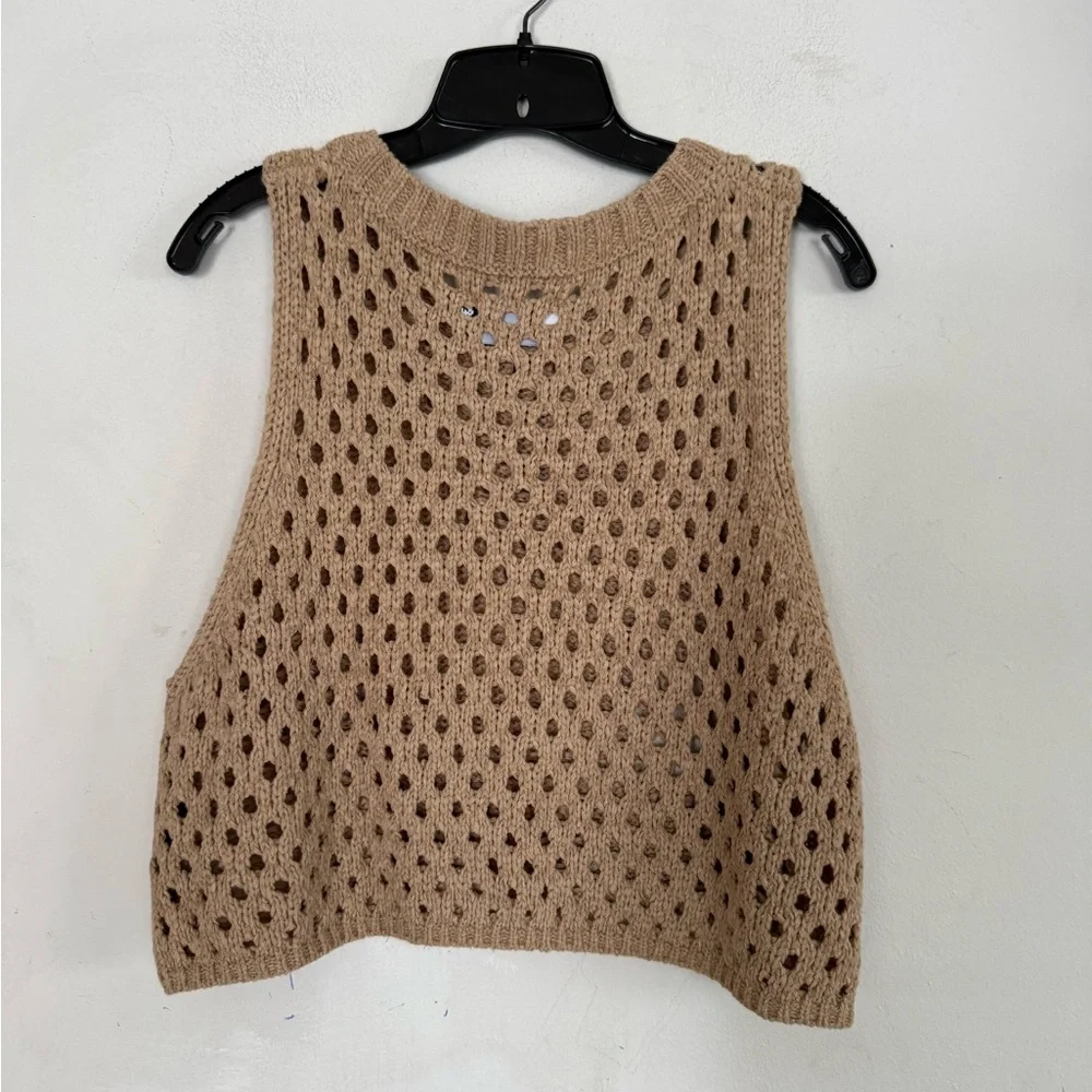 Asos Edition Womens Racer Front Cropped Knit Sweater In Camel, Size US 14 - Picture 6 of 6